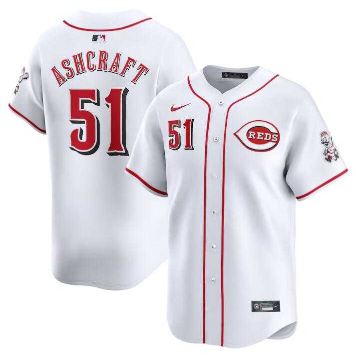 Mens Cincinnati Reds #51 Graham Ashcraft White Home Limited Stitched Baseball Jersey Dzhi